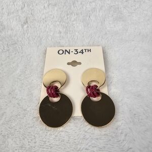 On 34th Gold Tone Disc Dangle Earrings With Pink Accents